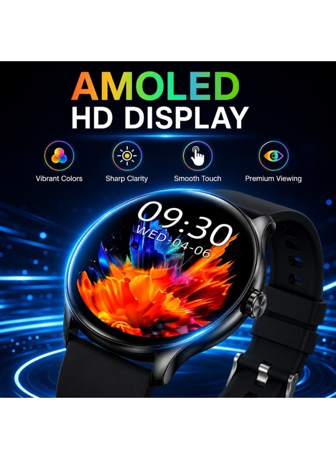 WISME X57 Smart Watch AMOLED Display Bluetooth Calling Fitness Tracker Waterproof Android & iOS Compatible 3 Strap Combo Black - Image 2
