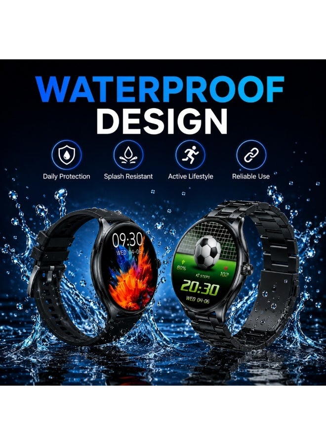WISME X57 Smart Watch AMOLED Display Bluetooth Calling Fitness Tracker Waterproof Android & iOS Compatible 3 Strap Combo Black - Image 3