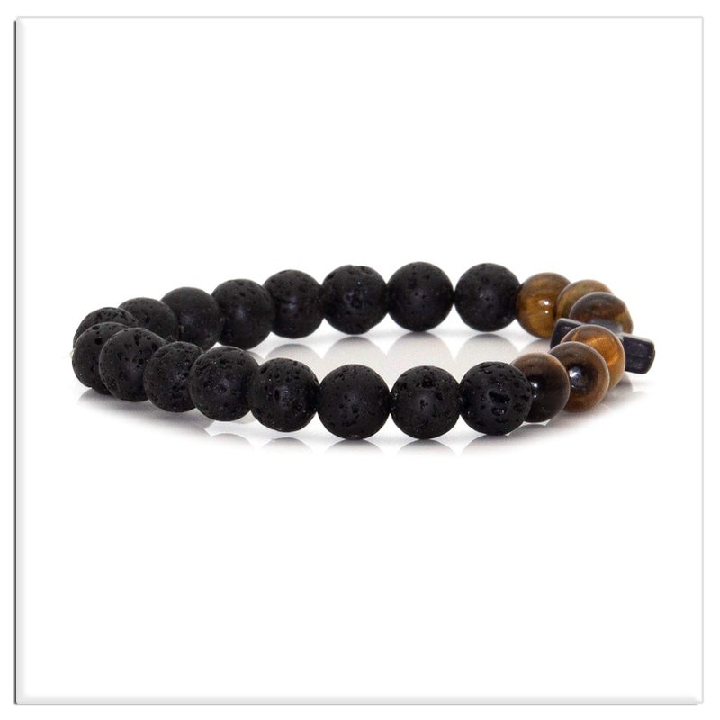 Xusamss Cross Bead Bracelet 8MM Lava Rock Turquoise Tiger Eye Onyx Stone Bracelet,7 1/2 wrist(Three Tiger Eye Turquoise_Lava) - Image 4