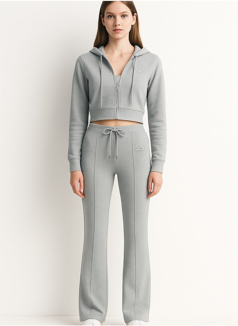 STITCHED INTERLOCK BELL BOTTOM TROUSERS Grey L