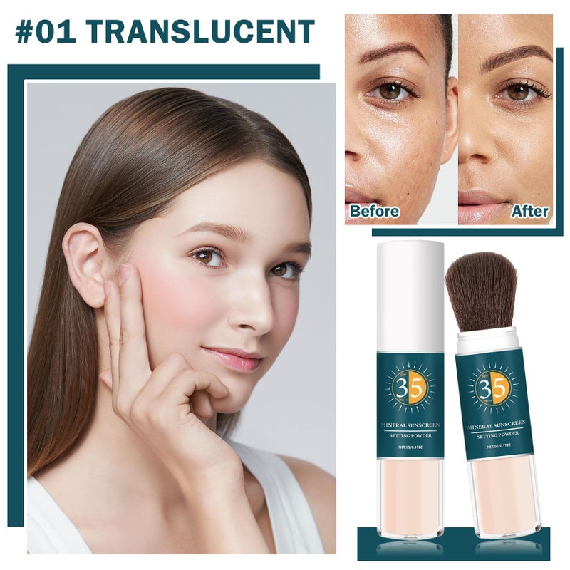 QIUFSSE Mineral Sunscreen Powder SPF Powder for Face Oil Control Long Lasting Sunscreen Powder for Face Natural Light Breathable Translucent Powder Setting Powder Makeup #01 Translucent - Image 2