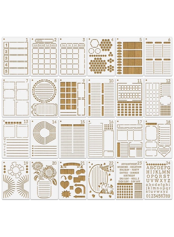 MWOOT 24 Pcs Assorted Drawing Journaling Stencils Set,Mixed Shapes Scale Painting Templates for DIY Albums Schedule Wall Art Decor,Reusable Plastic Paint Template for Diary Card Making (17.8x12.7CM) - Image 1