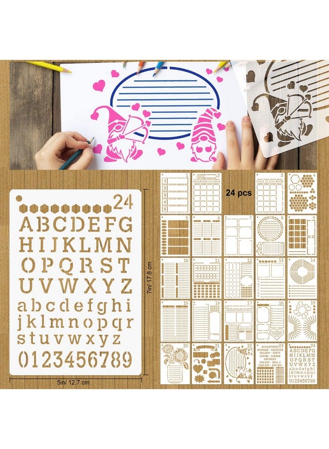 MWOOT 24 Pcs Assorted Drawing Journaling Stencils Set,Mixed Shapes Scale Painting Templates for DIY Albums Schedule Wall Art Decor,Reusable Plastic Paint Template for Diary Card Making (17.8x12.7CM) - Image 3