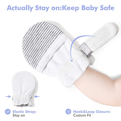 HAPIU Baby No Scratch Mittens,Newborn Baby Mittens,Gray&Pink Stripe,6-12 Months - Image 4