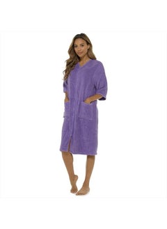 fashion_junction Ladies/Womens 100% Cotton Terry Towelling Zip Front Dressing Gown/Bathrobe/Housecoat (Lilac/Blue, XL)  - Image 1