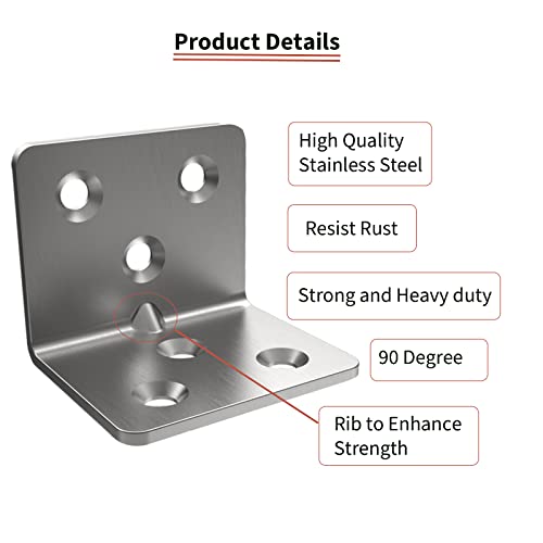 Aufuga Silver Stainless Steel Corner Bracket,Joint Right Angle Bracket,L Shape Heavy Duty Metal Corner Brace Shelf Supporter for Wood Aufuga (20, 1.5x1.2x1.2) - Image 2