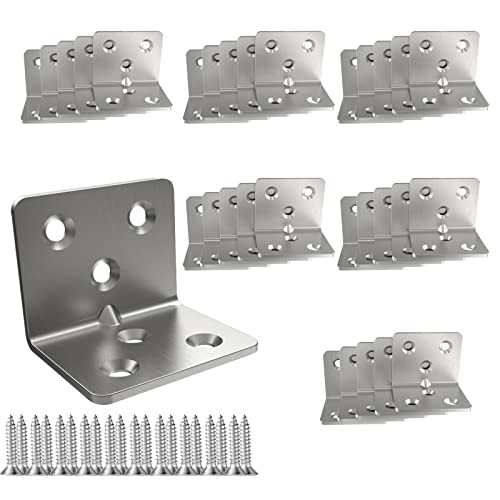 Aufuga Silver Stainless Steel Corner Bracket,Joint Right Angle Bracket,L Shape Heavy Duty Metal Corner Brace Shelf Supporter for Wood Aufuga (20, 1.5x1.2x1.2) - Image 1