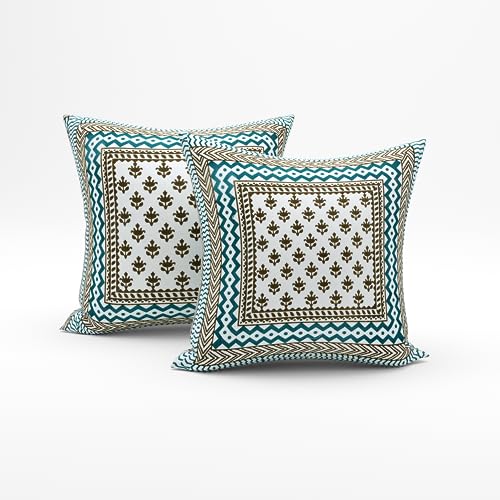 BLOCKS OF INDIA 200Tc Diwan Set Cotton 8 Piece | Deewan Printed Bedsheet Sets for Living Room Hall (Set of 8 Piece, 1-Bed Sheet | 2-Bolster Cover | 5-Cushion Cover (Color 21, White, Green) - Image 2