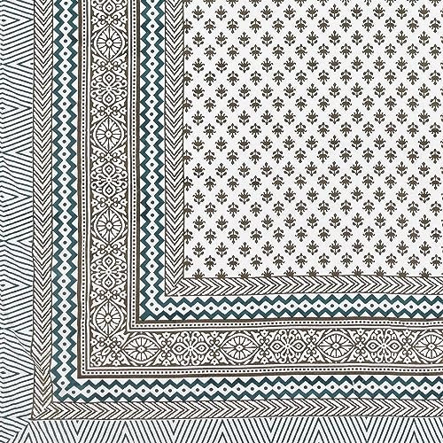 BLOCKS OF INDIA 200Tc Diwan Set Cotton 8 Piece | Deewan Printed Bedsheet Sets for Living Room Hall (Set of 8 Piece, 1-Bed Sheet | 2-Bolster Cover | 5-Cushion Cover (Color 21, White, Green) - Image 5