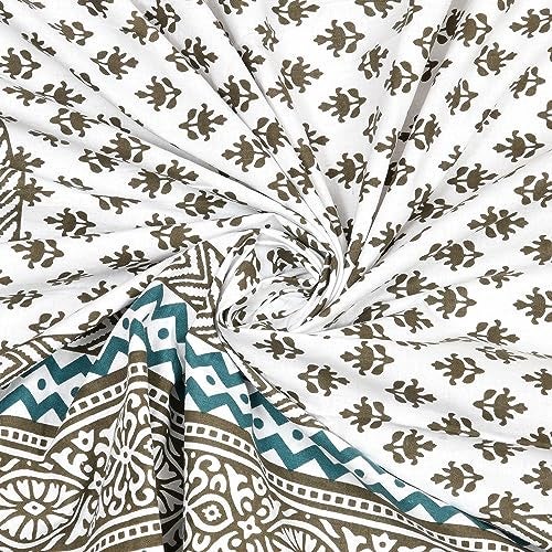 BLOCKS OF INDIA 200Tc Diwan Set Cotton 8 Piece | Deewan Printed Bedsheet Sets for Living Room Hall (Set of 8 Piece, 1-Bed Sheet | 2-Bolster Cover | 5-Cushion Cover (Color 21, White, Green) - Image 4
