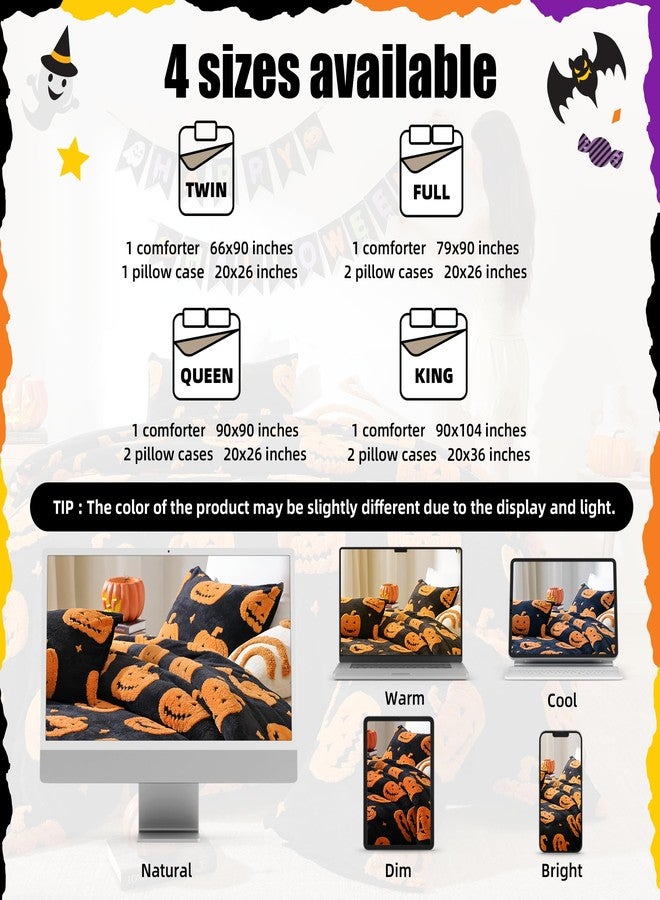 Smoofy Queen Comforter Set Halloween Comforters Queen Size with Pumpkins Black Comforter Bedding Sets (1 Fluffy Comforter and 2 Pillowcases) Lightweight Bed - Image 5