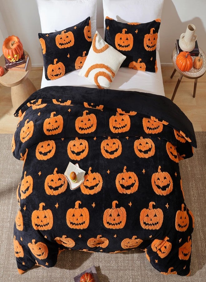 Smoofy Queen Comforter Set Halloween Comforters Queen Size with Pumpkins Black Comforter Bedding Sets (1 Fluffy Comforter and 2 Pillowcases) Lightweight Bed - Image 4