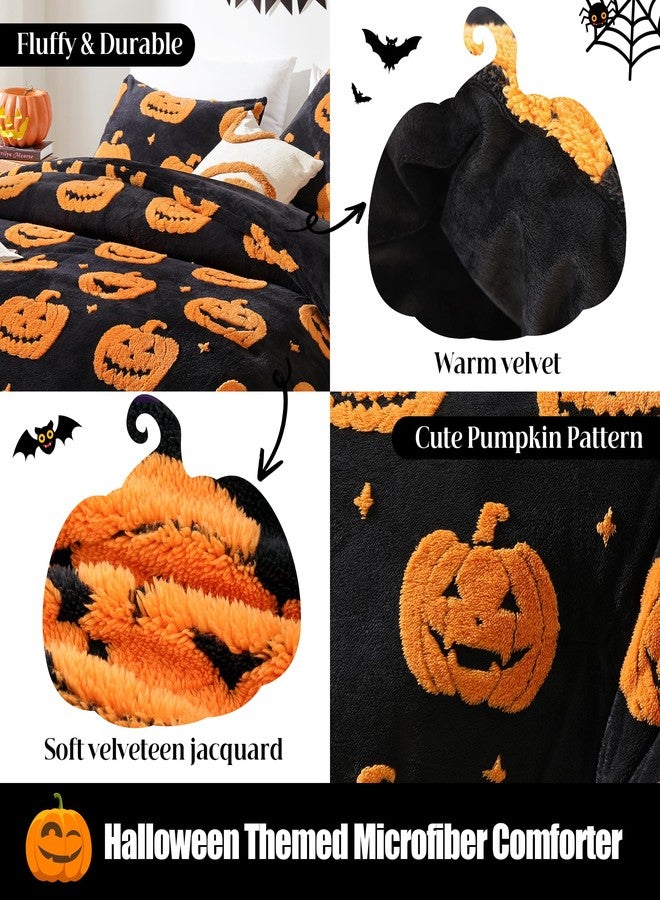 Smoofy Queen Comforter Set Halloween Comforters Queen Size with Pumpkins Black Comforter Bedding Sets (1 Fluffy Comforter and 2 Pillowcases) Lightweight Bed - Image 3