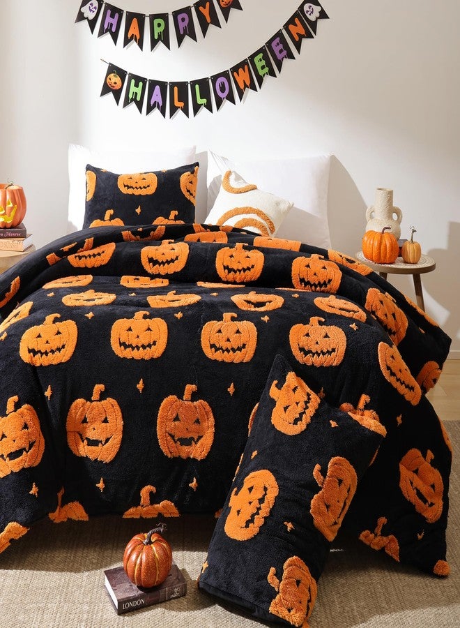 Smoofy Queen Comforter Set Halloween Comforters Queen Size with Pumpkins Black Comforter Bedding Sets (1 Fluffy Comforter and 2 Pillowcases) Lightweight Bed - Image 1