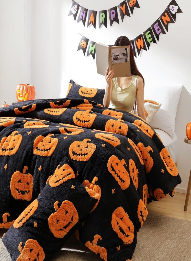 Smoofy Queen Comforter Set Halloween Comforters Queen Size with Pumpkins Black Comforter Bedding Sets (1 Fluffy Comforter and 2 Pillowcases) Lightweight Bed - Image 2