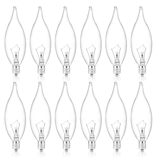 SerBion E12 B10 Clear Candle Base Bulb with Warm White 2700K, 40W Candelabra Light Bulbs, 400 Lumen Dimmable, 120V Incandescent Chandelier Light Bulbs for Pendants, Ceiling Fan, Wall Sconces (12-Pack) - Image 1