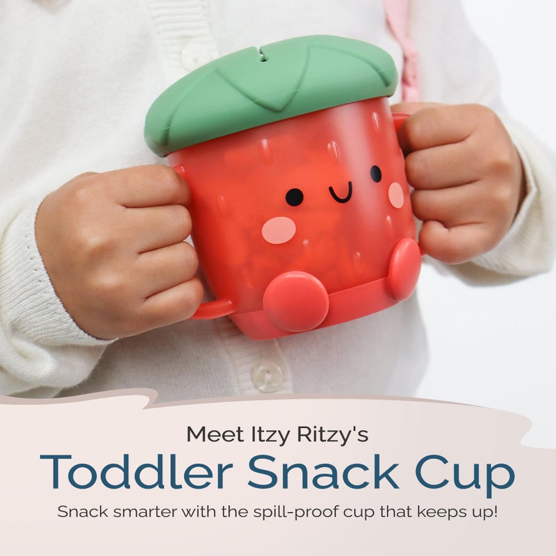 Itzy Ritzy Toddler Snack Cup - Spill-Proof Snack Cup for Toddlers with Soft Silicone Lid for Easy Food Access - Easy-To-Hold Kids Snacks Container With Handles - Ideal for 12 months & Up (Strawberry) - Image 2