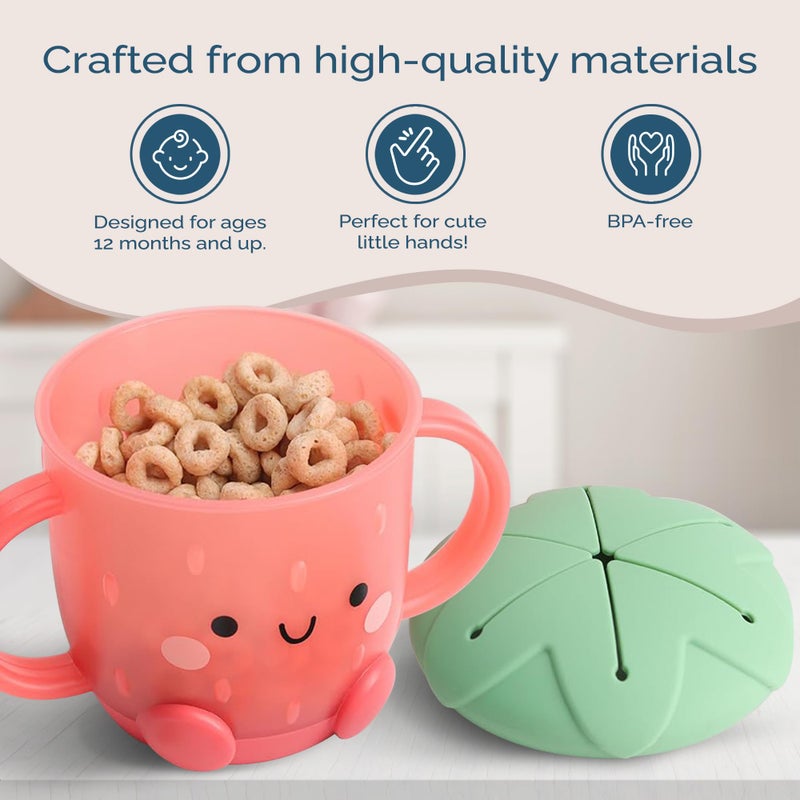 Itzy Ritzy Toddler Snack Cup - Spill-Proof Snack Cup for Toddlers with Soft Silicone Lid for Easy Food Access - Easy-To-Hold Kids Snacks Container With Handles - Ideal for 12 months & Up (Strawberry) - Image 5