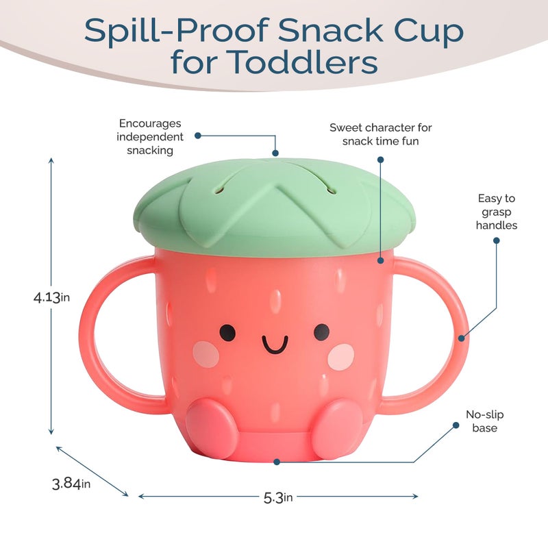 Itzy Ritzy Toddler Snack Cup - Spill-Proof Snack Cup for Toddlers with Soft Silicone Lid for Easy Food Access - Easy-To-Hold Kids Snacks Container With Handles - Ideal for 12 months & Up (Strawberry) - Image 4