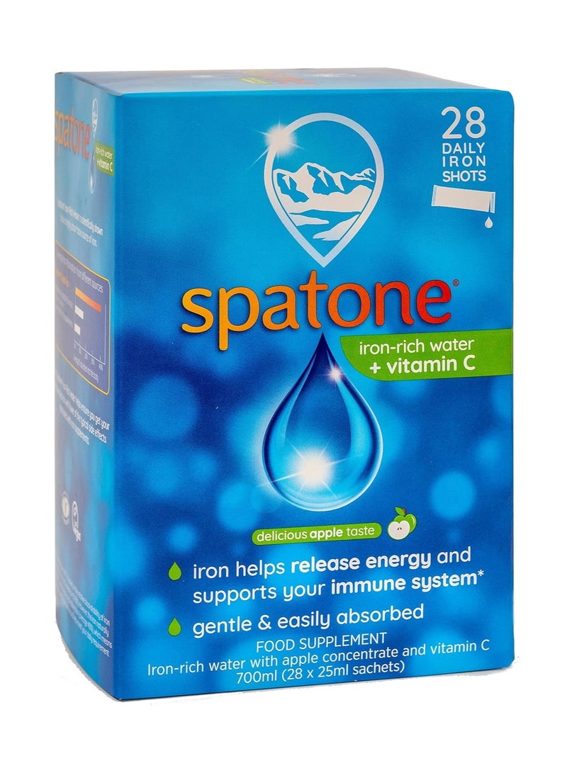 Spatone Natural Iron Supplement + Vitamin C (28 Sachets), Daily Convenient Liquid Iron Sachets, Nothing Artificial, Better Absorption than Tablets - Apple Flavour