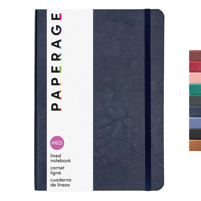 PAPERAGE Softcover Lined Journal Notebook (Navy), 160 Pages, Medium College Ruled Notebook, 5.6 inches x 7.9 inches - 100 GSM Thick Premium Paper, Soft Vegan Leather Journal for Home, Work & School - Image 1