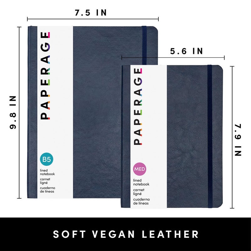 PAPERAGE Softcover Lined Journal Notebook (Navy), 160 Pages, Medium College Ruled Notebook, 5.6 inches x 7.9 inches - 100 GSM Thick Premium Paper, Soft Vegan Leather Journal for Home, Work & School - Image 2