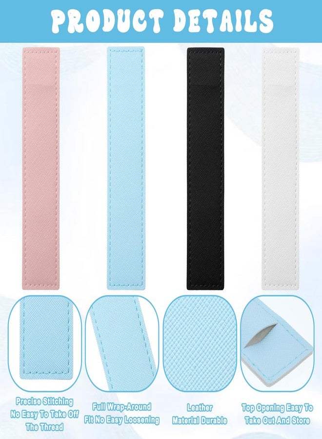 Xyembu 4 Pack Leather Pen Pouch Sleeve Single Fountain Soft Pen Holder Case Office Business Protective Cover Organizer for Stylus Ballpoint Pencils (White, Black, Blue, Pink) - Image 5
