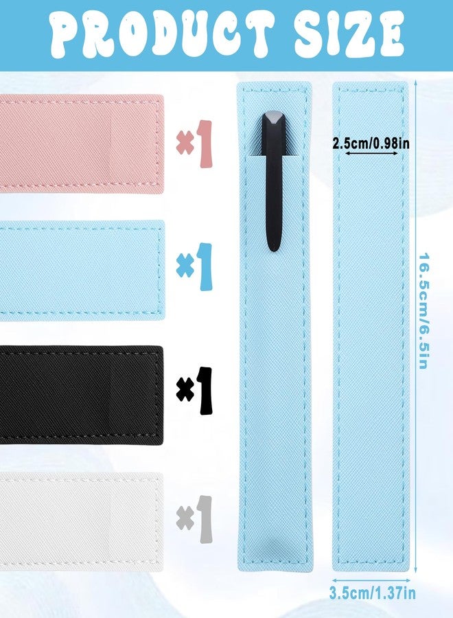 Xyembu 4 Pack Leather Pen Pouch Sleeve Single Fountain Soft Pen Holder Case Office Business Protective Cover Organizer for Stylus Ballpoint Pencils (White, Black, Blue, Pink) - Image 2