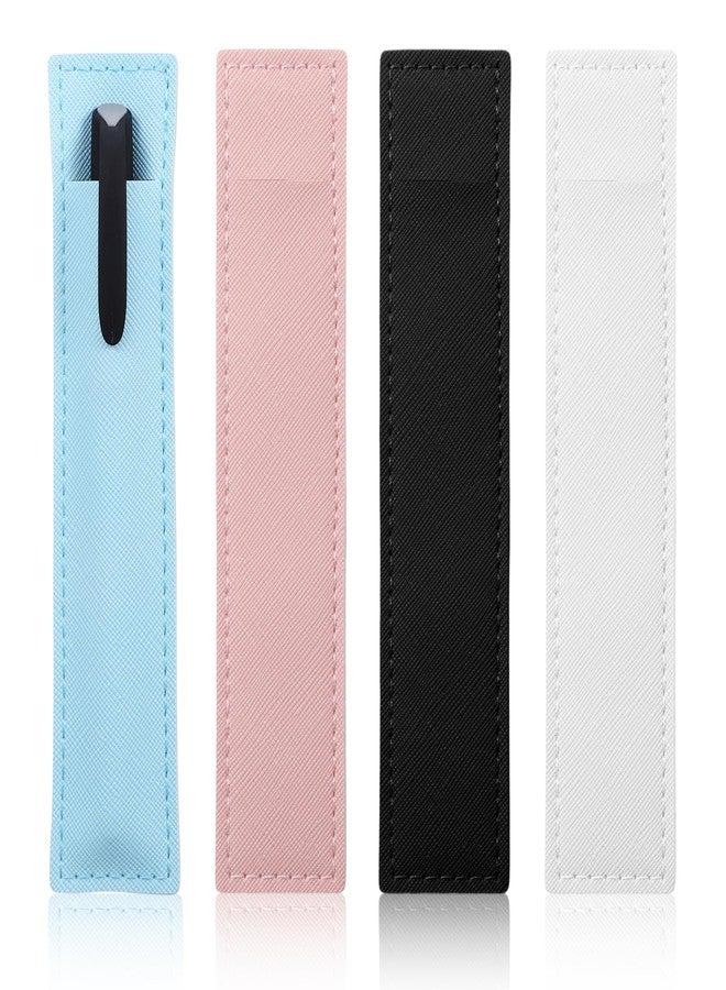 Xyembu 4 Pack Leather Pen Pouch Sleeve Single Fountain Soft Pen Holder Case Office Business Protective Cover Organizer for Stylus Ballpoint Pencils (White, Black, Blue, Pink) - Image 1