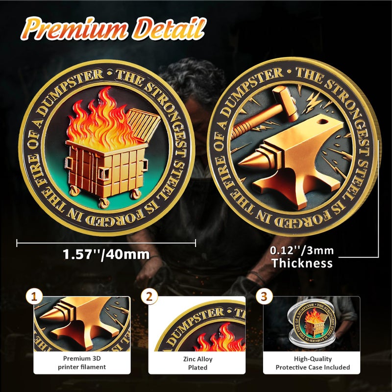 IELCJJ Original Dumpster Fire Challenge Coin - Strong Steel Mini Dumpster Fire Coin - Hilarious Funny Desk Accessories for Work - Coworker Go Away Token - Inspirational Gifts for Men Women Teacher - Image 3