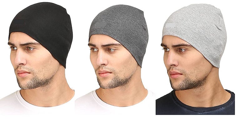 UMANI® Cotton Poly Blend Skull Cap for Men and Women/Helmet Cap/Multipurpose Running, Jogging Outdoor Skull Cap (3-HC 3PC BLK,L Grey & D Grey) - Image 5