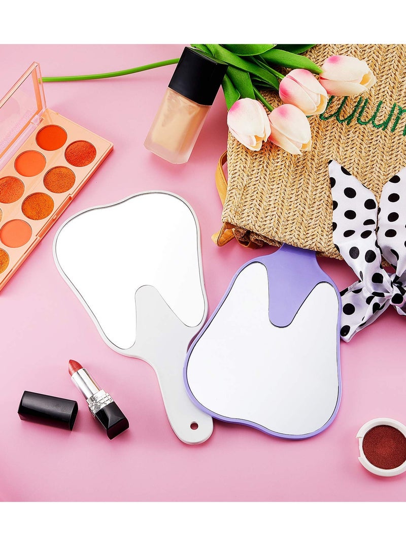 Cute Tooth-Shaped Handheld Mirror with Handle - Portable Small Surface Makeup Mirror in White for Easy Touch-Ups and On-the-Go Beauty. - Image 5