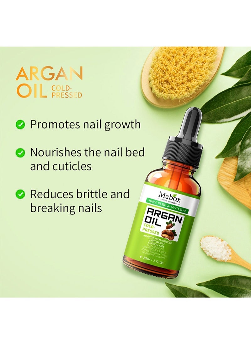 Mabox - Argan Oil - 1 fl oz (30 ml) | Moroccan Oil | Pure Argan Oil | Stimulates Hair Growth, Skin, Body and Facial Care | Nail Protection | Unrefined, Cold Pressed - Image 1