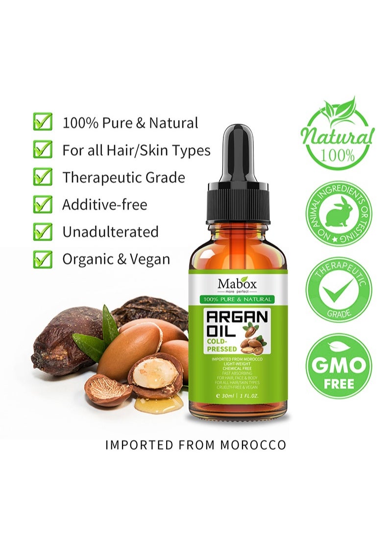 Mabox - Argan Oil - 1 fl oz (30 ml) | Moroccan Oil | Pure Argan Oil | Stimulates Hair Growth, Skin, Body and Facial Care | Nail Protection | Unrefined, Cold Pressed - Image 1