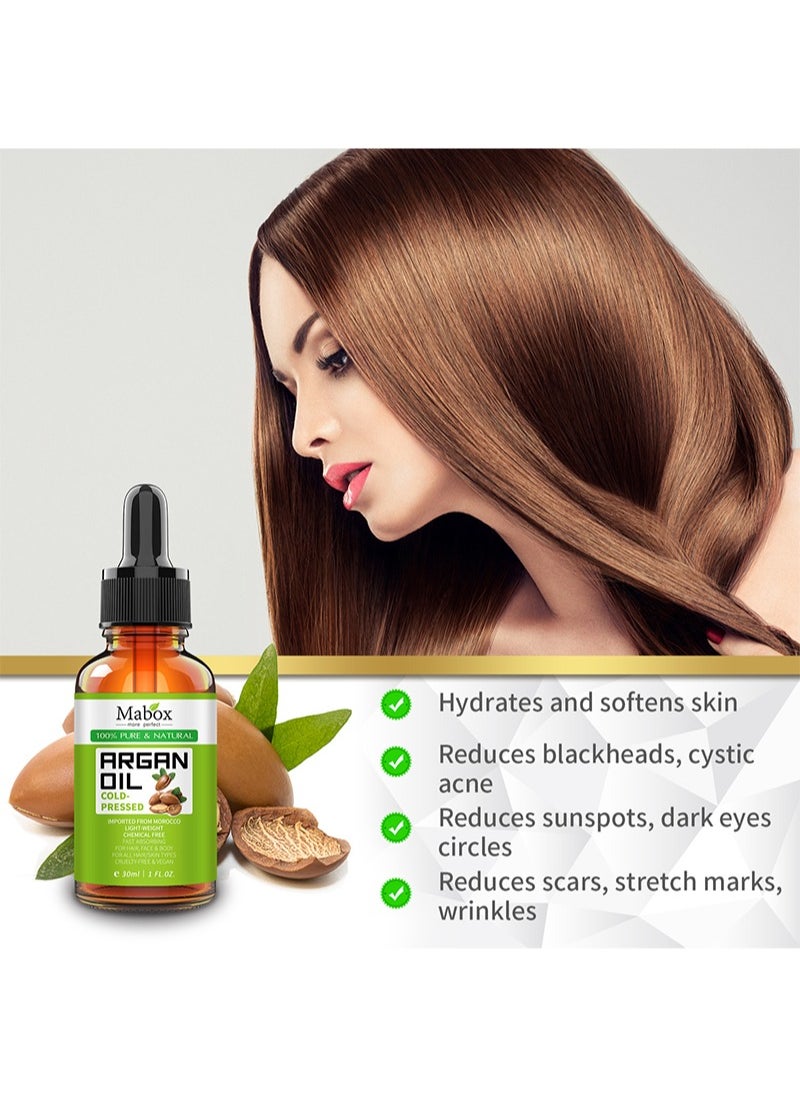 Mabox - Argan Oil - 1 fl oz (30 ml) | Moroccan Oil | Pure Argan Oil | Stimulates Hair Growth, Skin, Body and Facial Care | Nail Protection | Unrefined, Cold Pressed - Image 1