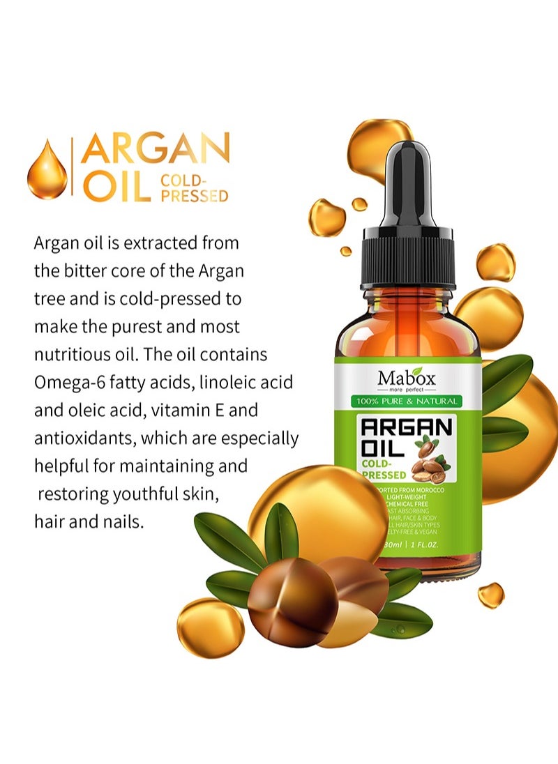 Mabox - Argan Oil - 1 fl oz (30 ml) | Moroccan Oil | Pure Argan Oil | Stimulates Hair Growth, Skin, Body and Facial Care | Nail Protection | Unrefined, Cold Pressed - Image 1