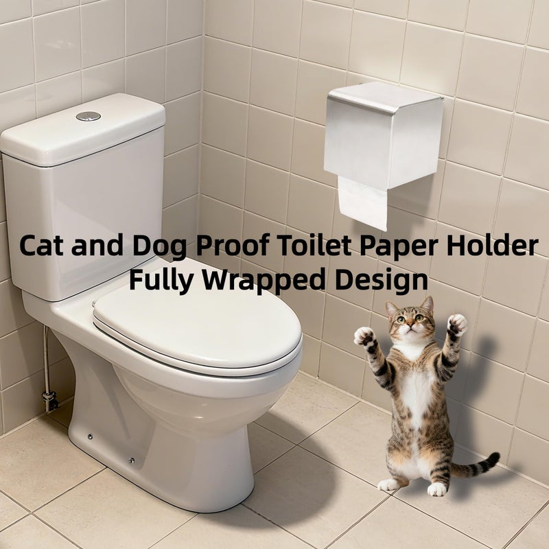 Desyeryamimi Cat Dog Proof/Waterproof/Covered Toilet Paper Holder with Storage, Stainless Steel Self Adhesive Toilet Paper/Tissue Holder/Dispenser Wall Mount for Bathroom No Drill (Silver) - Image 2