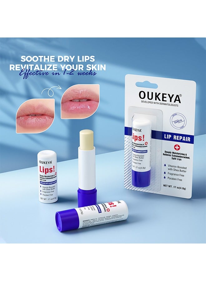 OUKEYA Lip Repair，Medicated Lip Balm Hydrating w/Petrolatum, Shea er, Beeswax, 100% Natural Ingredients, Organic Lip er Balm u0026 Moisturizers Lip Repair For Dry Cracked Lips Overnight Lip Treatment - Image 2