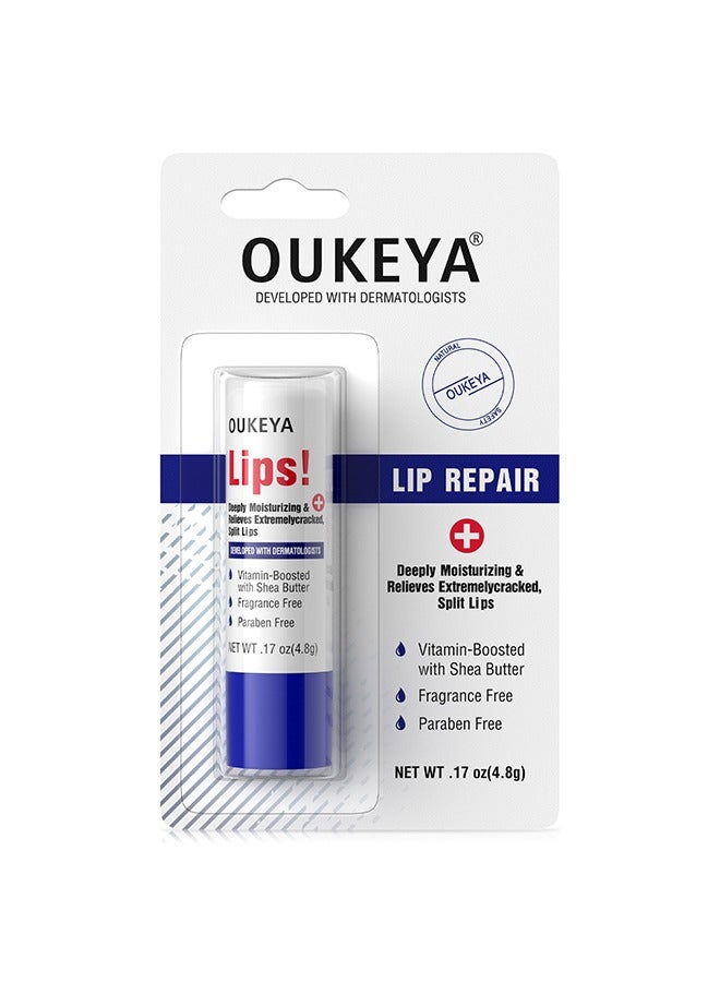 OUKEYA Lip Repair，Medicated Lip Balm Hydrating w/Petrolatum, Shea er, Beeswax, 100% Natural Ingredients, Organic Lip er Balm u0026 Moisturizers Lip Repair For Dry Cracked Lips Overnight Lip Treatment - Image 1