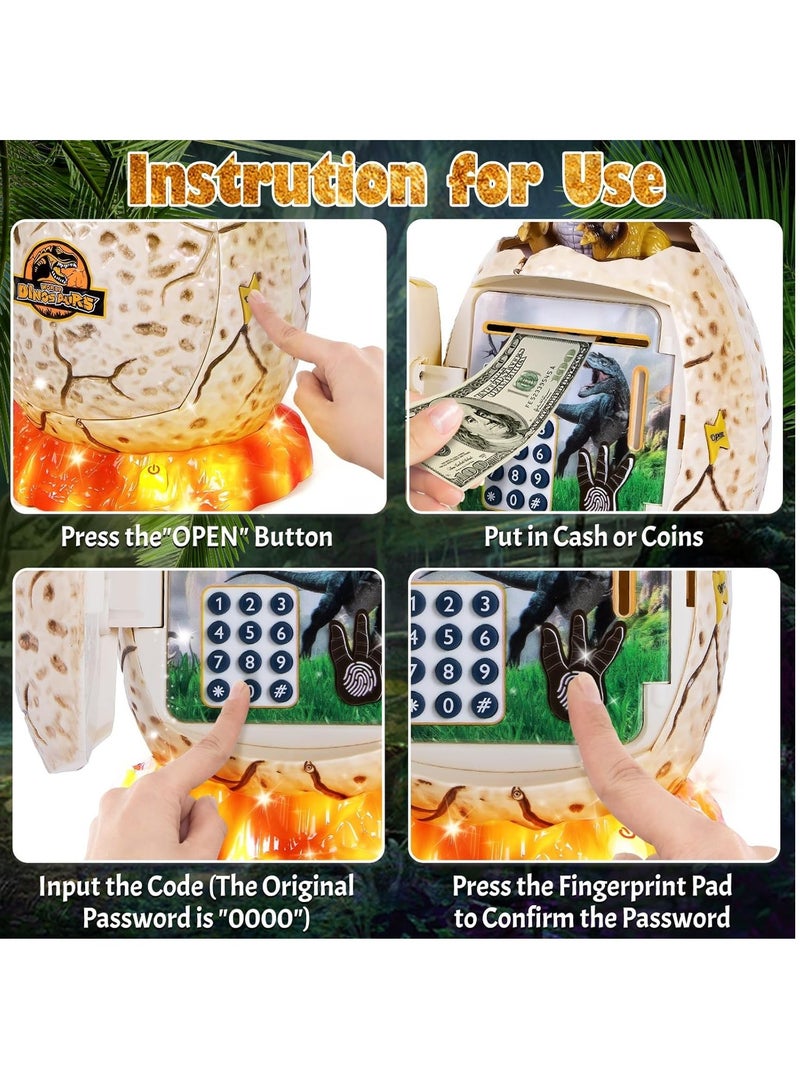 Zikra Piggy Bank for Kids Dinosaur Egg Money Bank with Fingerprint Unlocking/Night Light/Music Password ATM Machine Real Cash Coin Electronic Money Saving Box for Boys Girls Toys Gifts - Image 5