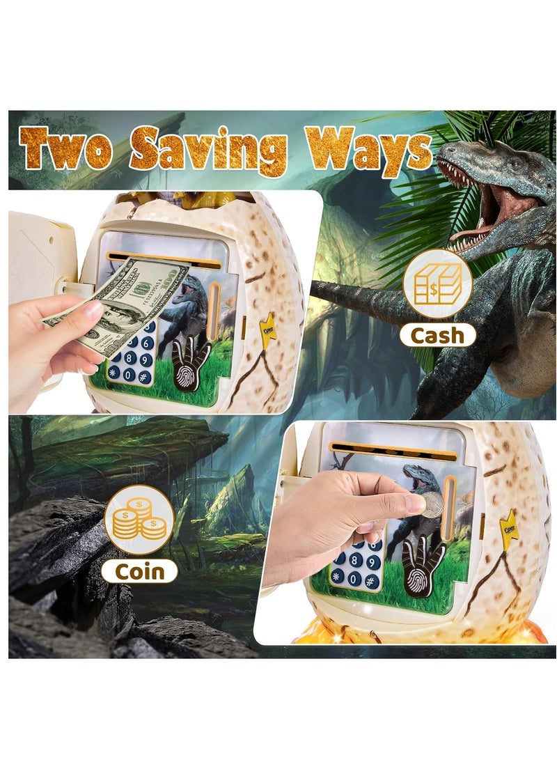 Zikra Piggy Bank for Kids Dinosaur Egg Money Bank with Fingerprint Unlocking/Night Light/Music Password ATM Machine Real Cash Coin Electronic Money Saving Box for Boys Girls Toys Gifts - Image 2