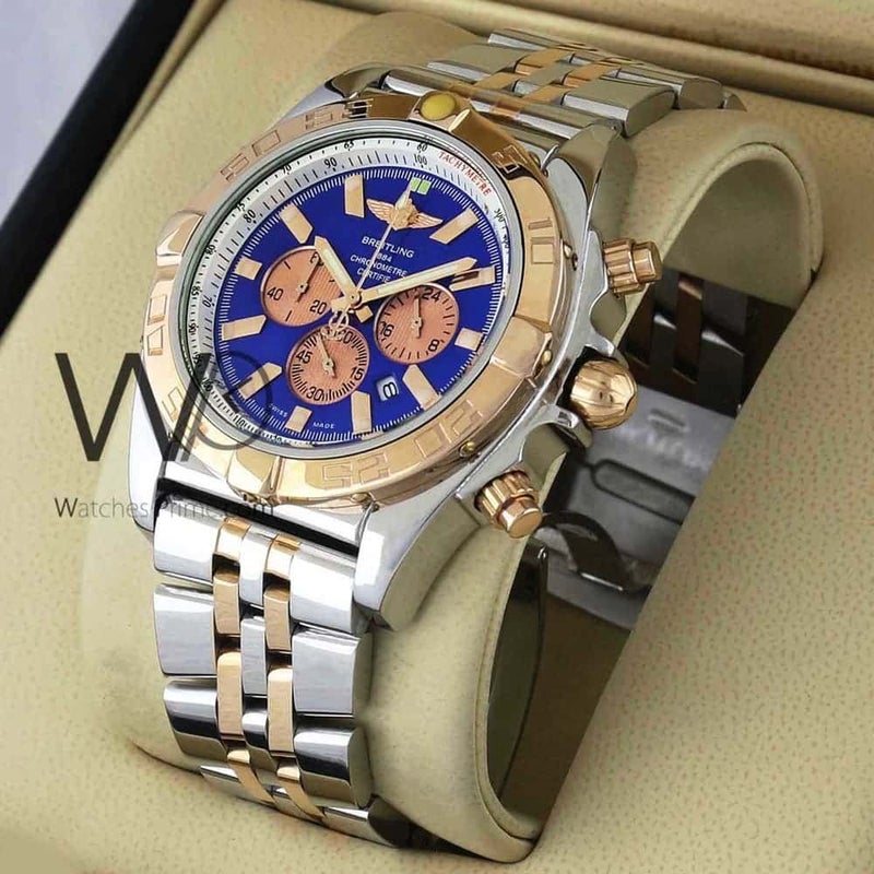 Breitling Chronograph Blue Watch for Men with Silver and Rose gold Stainless steel strap