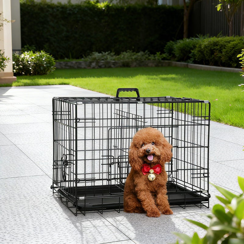 FDW 24-Inch Dog Crate Pet Cage with Metal Folding Design Plastic Tray Indoor Outdoor Dog Kennel Cage for Small Dogs,Dark Black - Image 2