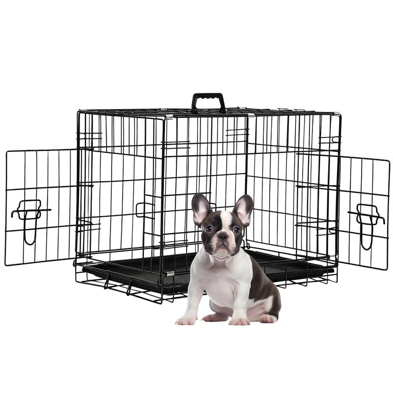 FDW 24-Inch Dog Crate Pet Cage with Metal Folding Design Plastic Tray Indoor Outdoor Dog Kennel Cage for Small Dogs,Dark Black - Image 1