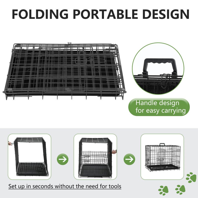 FDW 24-Inch Dog Crate Pet Cage with Metal Folding Design Plastic Tray Indoor Outdoor Dog Kennel Cage for Small Dogs,Dark Black - Image 5