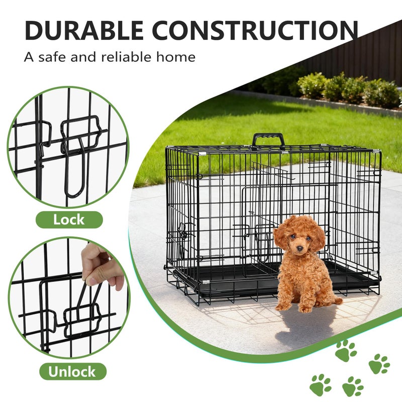 FDW 24-Inch Dog Crate Pet Cage with Metal Folding Design Plastic Tray Indoor Outdoor Dog Kennel Cage for Small Dogs,Dark Black - Image 3