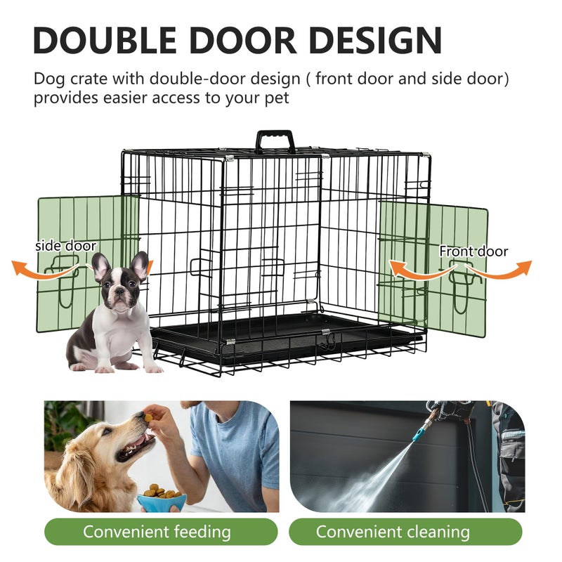 FDW 24-Inch Dog Crate Pet Cage with Metal Folding Design Plastic Tray Indoor Outdoor Dog Kennel Cage for Small Dogs,Dark Black - Image 4
