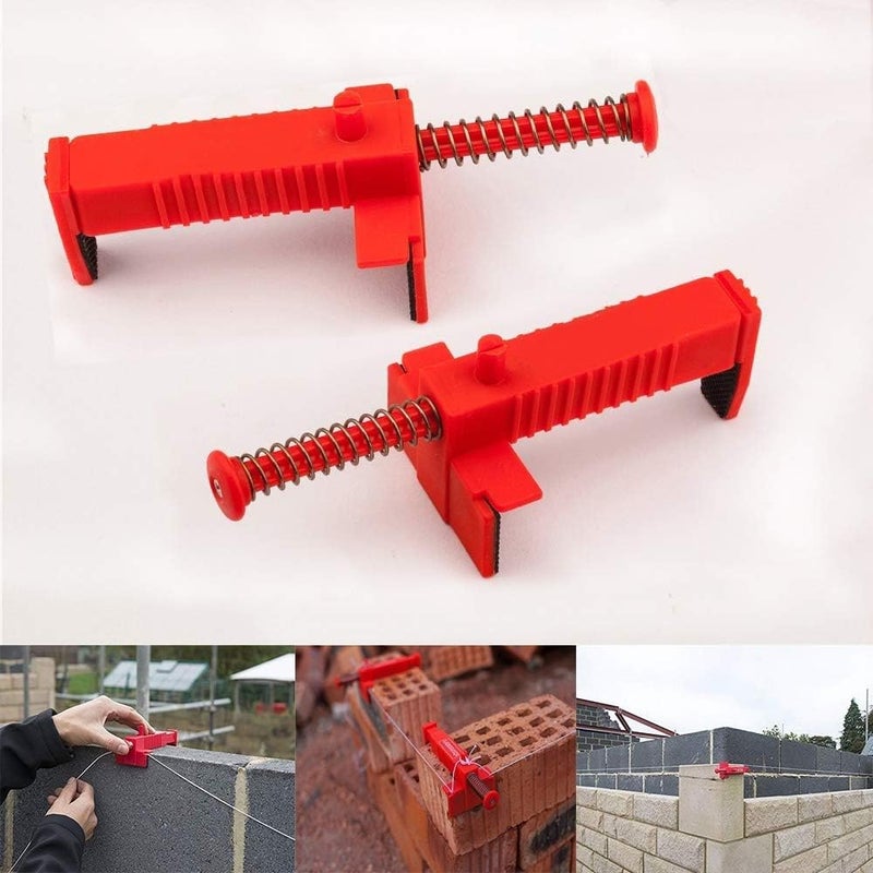 AYNEFY Bricklaying Lines,2Pcs Brick Liner Runner Wire Drawer Laying Brick Hanging Leveling Measuring Tool Bricklaying Tool Fixer Bricklaying Clamps for Masonry Line(Red) - Image 3