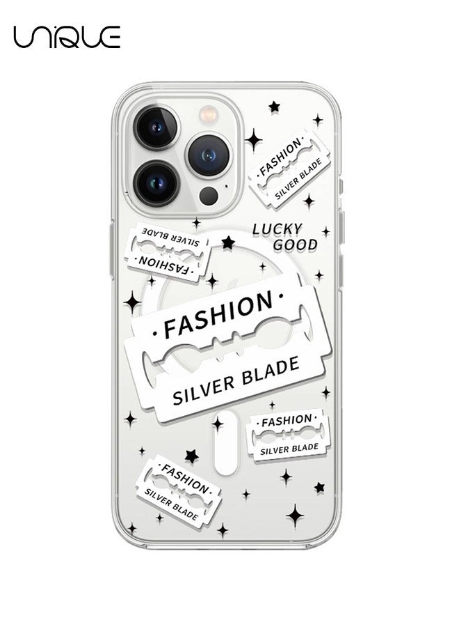 Unique Compatible with iPhone 15 Pro Max Case, MagSafe Case, Black & White Graffiti Case, Star Graffiti Case, TPU Drop Protection - Clear - Image 1