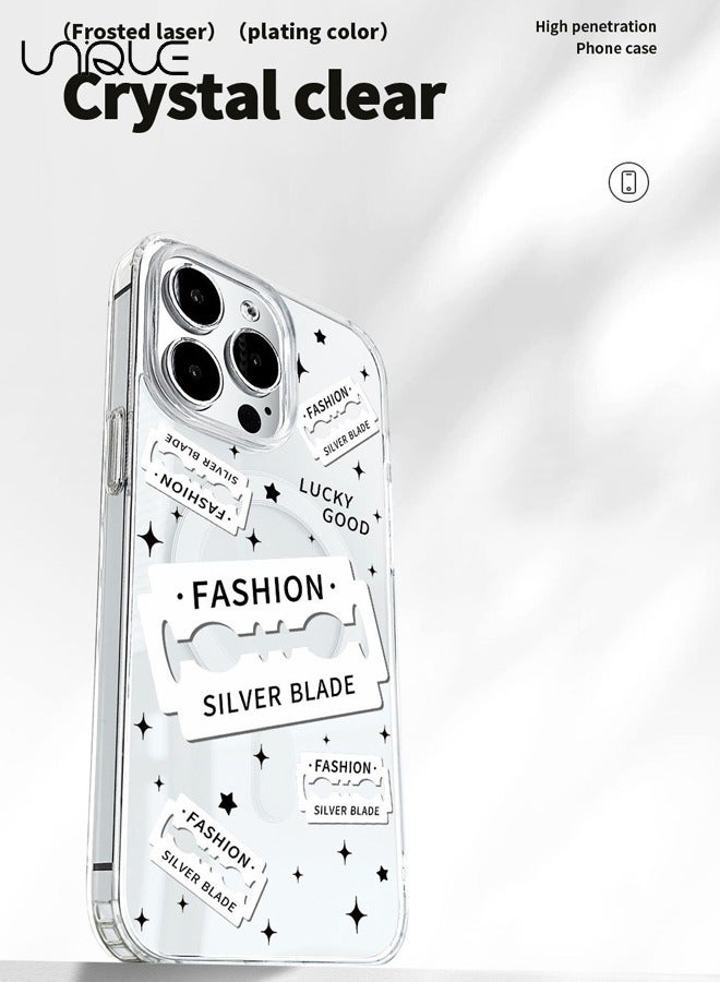 Unique Compatible with iPhone 15 Pro Max Case, MagSafe Case, Black & White Graffiti Case, Star Graffiti Case, TPU Drop Protection - Clear - Image 4